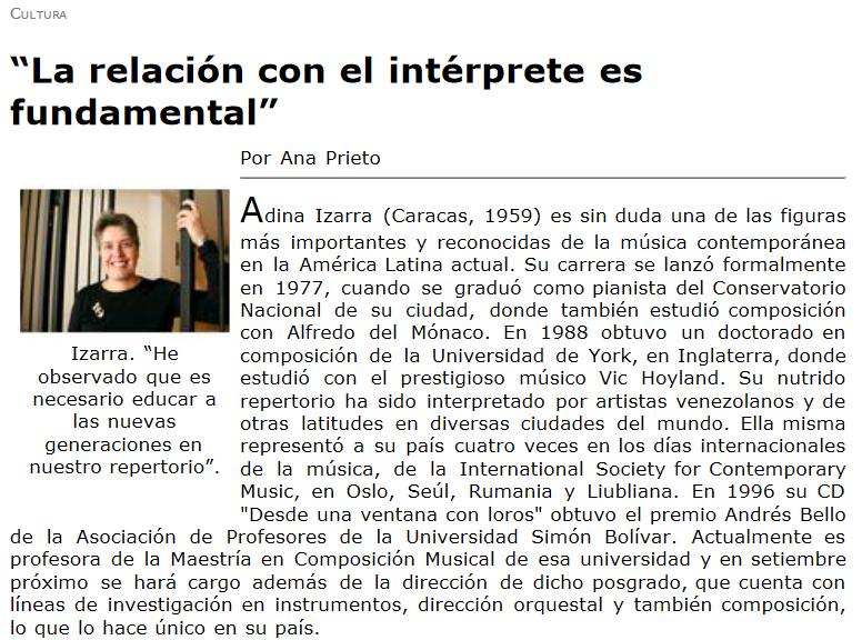 Adina Izarra - entrevista en Andes on line